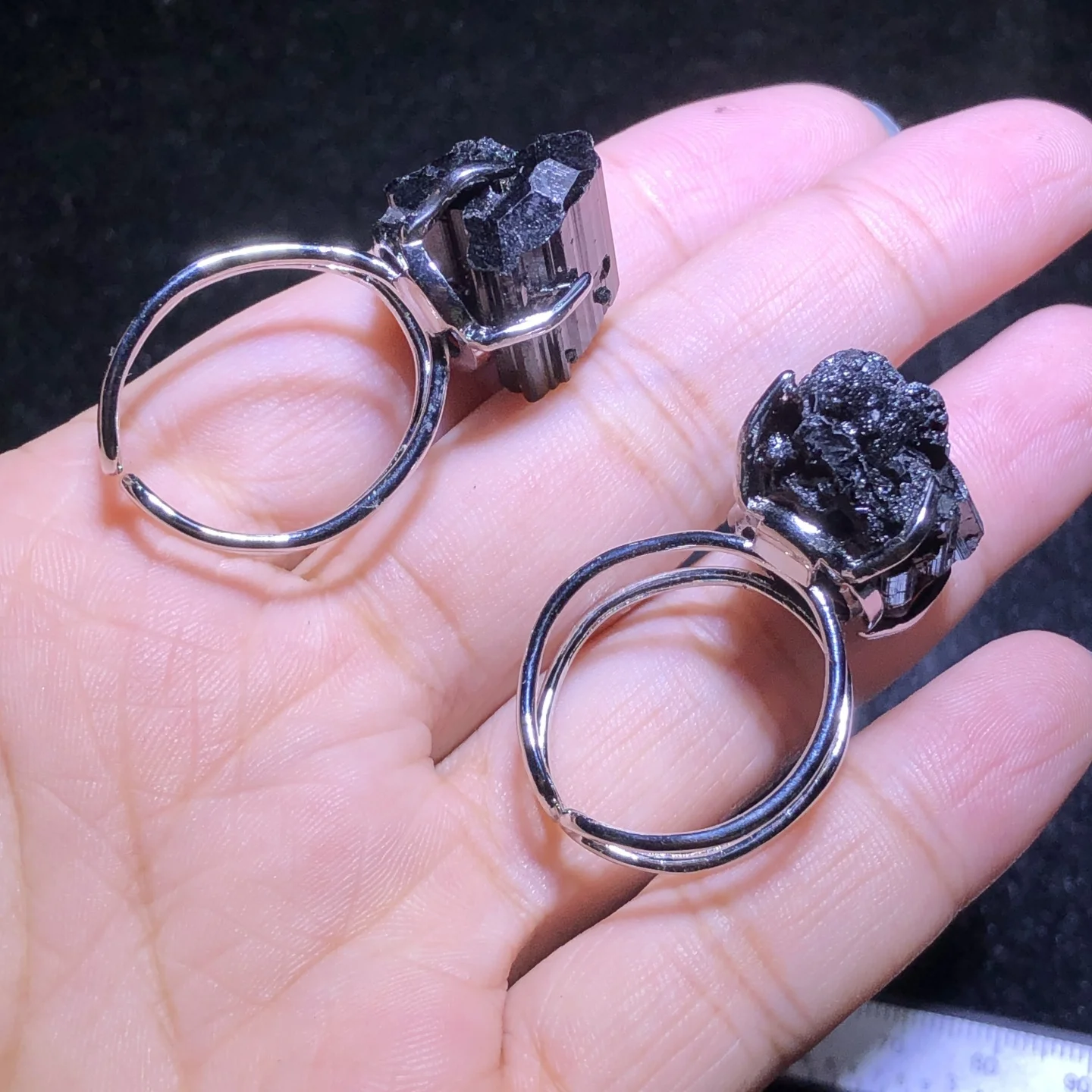1 Pc Natural Raw Rough Black Tourmaline Ring Irregular Shape Reiki Healing Stone Jewelry Gift Men Women - view 3