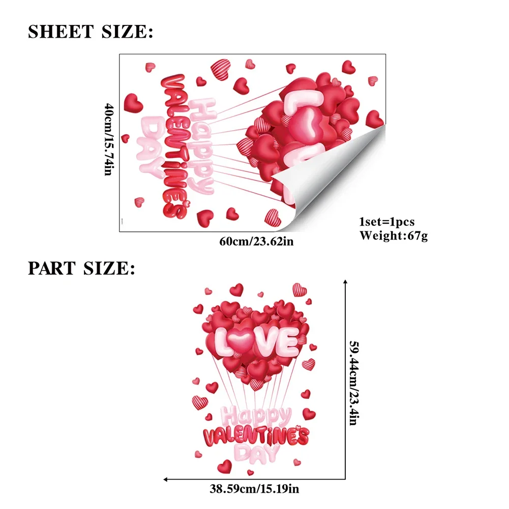 Size As Shown Heart Window Decals Festive Window Clings For Classrooms Valentine Stickers Double-sided Visibility
