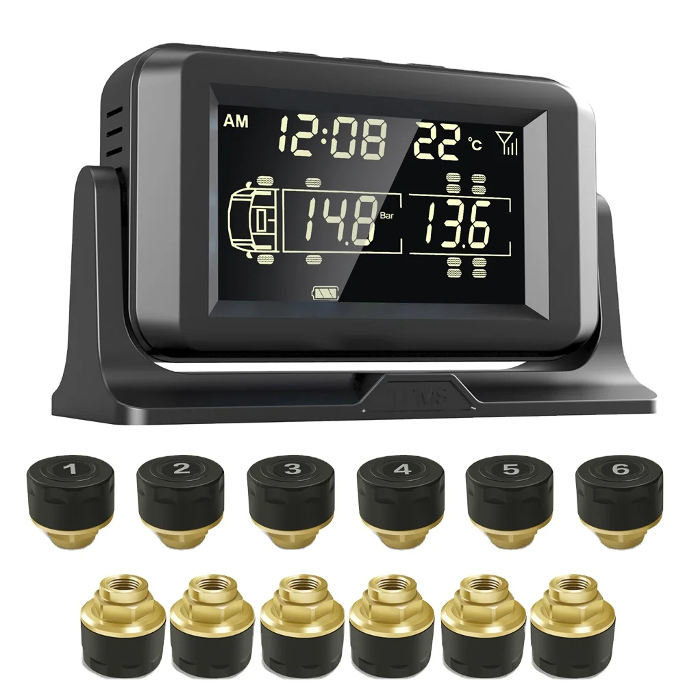 TPMS Semi Truck 6 Sensor Wheel Digital Wireless Real Time Truck Tire Pressure Monitor System With External/ Internal Sensor
