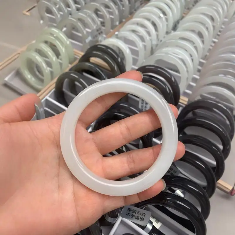 Natural Hetian Old Material White Jade Women, Thick Round Bar Bracelet With Fine And Smooth Texture