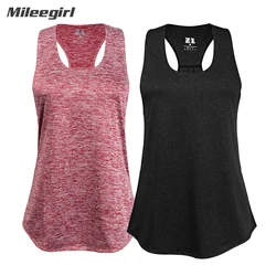 Mileegirl sem mangas yoga topo feminino secagem rápida respirável correndo esportes topo sem mangas fitness ginásio treino topo yoga camisa