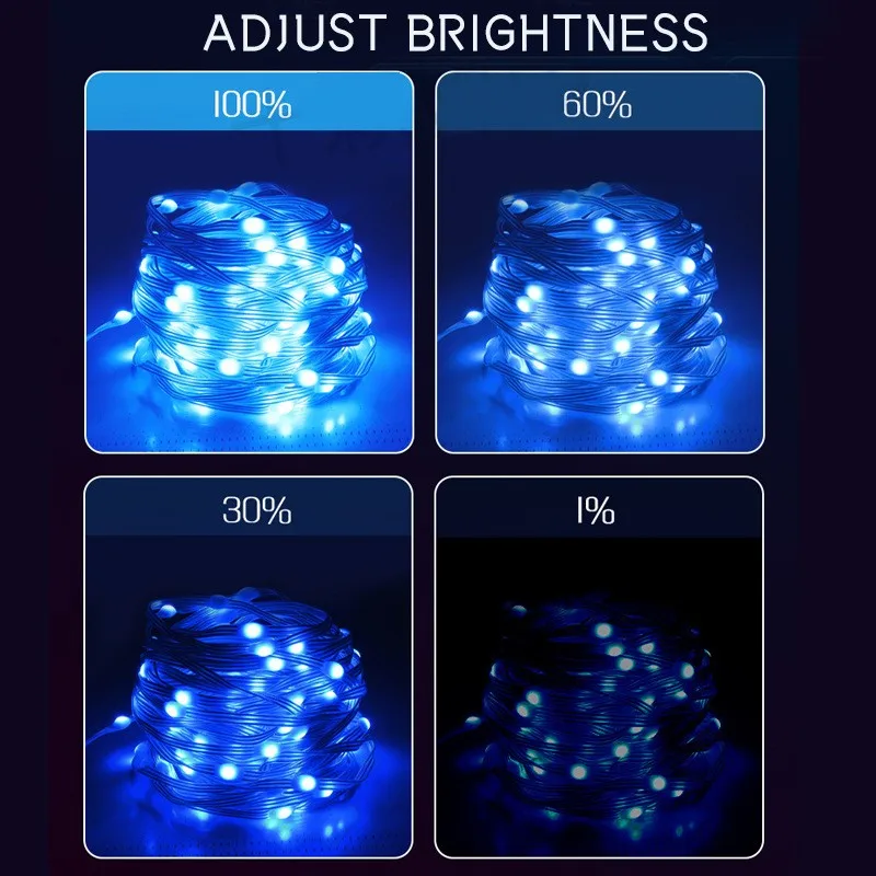 RGBIC USB LED سلسلة أضواء DIY بها بنفسك في الهواء الطلق شجرة عيد الميلاد ديكور الجنية أضواء 8 طرق بلوتوث APP لحفل زفاف عطلة Lighti