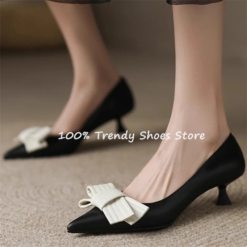 Butterfly Knot Decor Women Slip-On Pumps French Style Elegant Pointed Toe High Heel Shallow Sandals Ladies Party Dress Shoes view 5