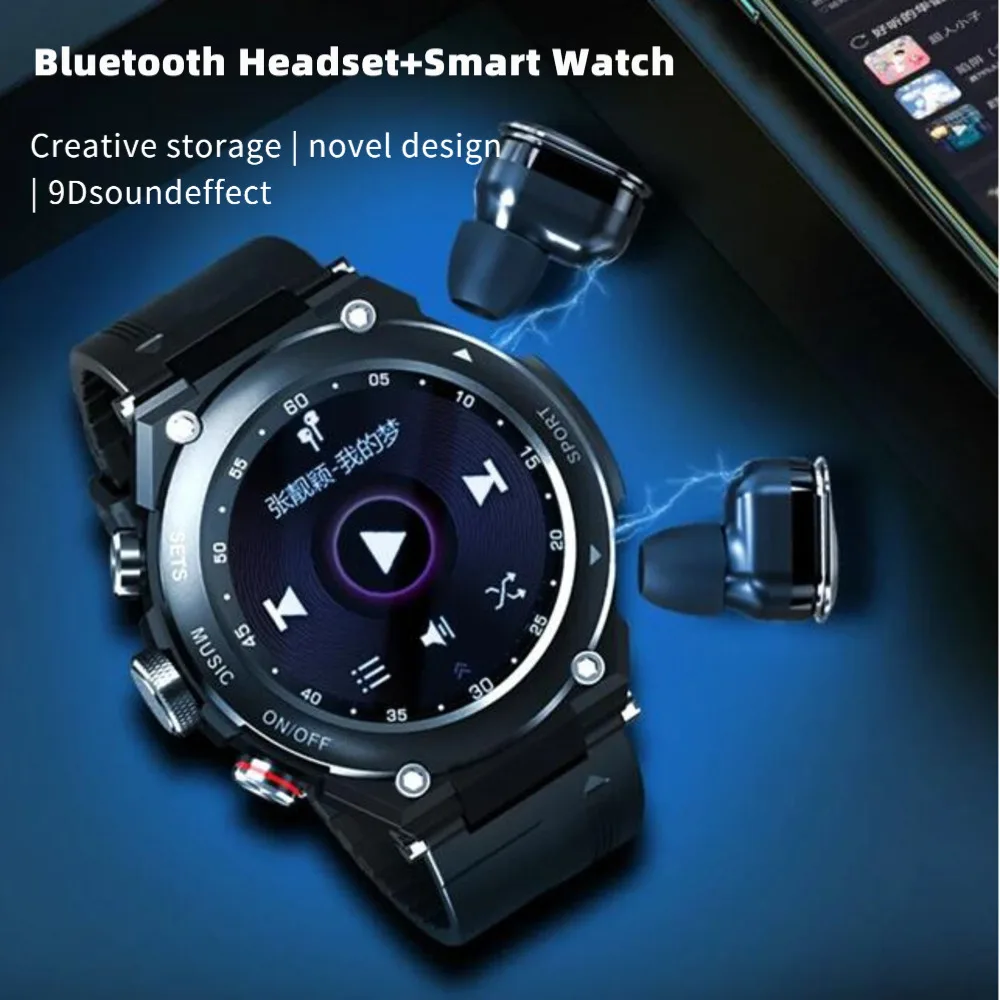 

Smart Watch Wireless Bluetooth Music Headphones 2 In 1 Local Music Temperature Detection Touch Screen Smart Watch For Women Men