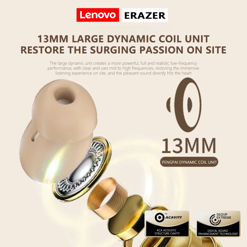 Lenovo ERAZER ETR-A01 Pro سماعة أذن لاسلكية داخل الأذن سماعات رأس رياضية ANC للحد من الضوضاء 300 مللي أمبير في الساعة مع ميكروفون مساعد صوتي