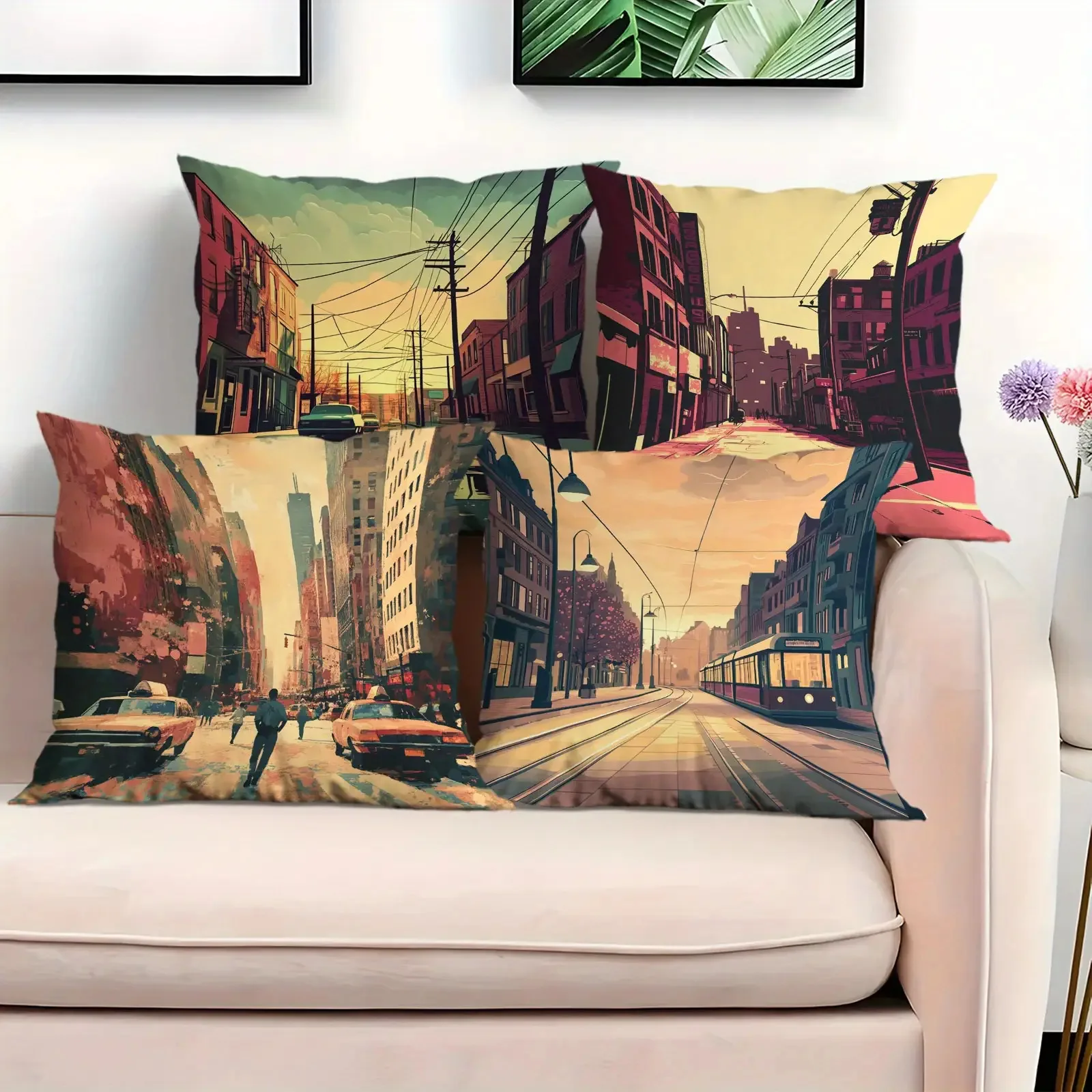 Urban street scene pattern digital printing pillow cover Short plush Suitable living rooms bedrooms sofas throw cushion cover