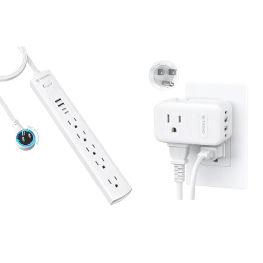 

Outlet Extender with 360 Rotating Plug 3 AC Outlet Splitter with PD 20W USB C Charger + Surge Protector Power Strip with 360 Ro