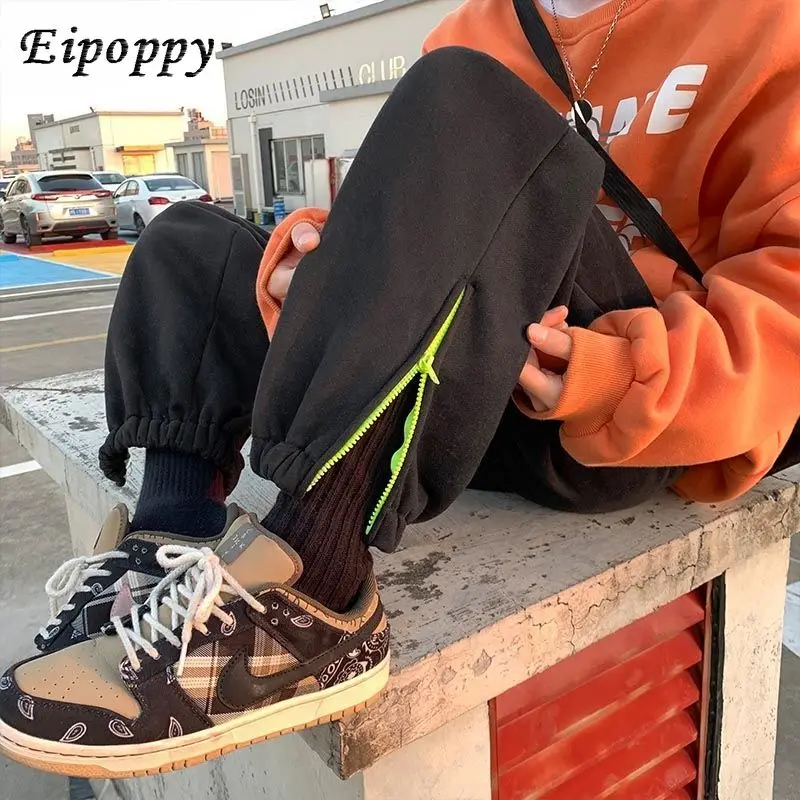 سراويل رياضية غير رسمية نسائية بسحاب ، سراويل برباط للكاحل ، طراز كوري ، سراويل حريمي فضفاضة ، متطابقة بالكامل