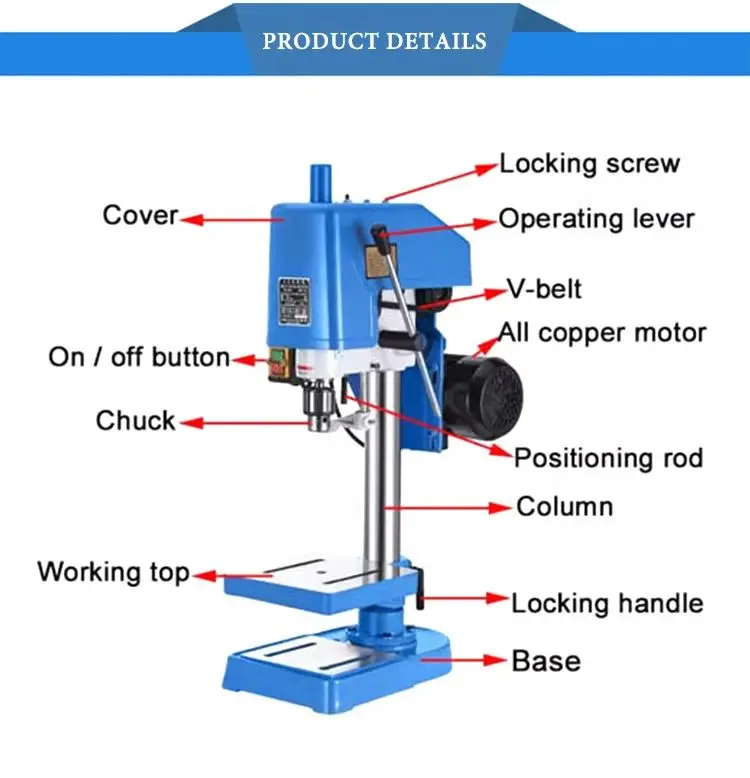 Factory Price Home Small 16MM 750W Industry Table Drill Press Taladro De Columna Taladro De Banco Mini Bench Drilling Machine