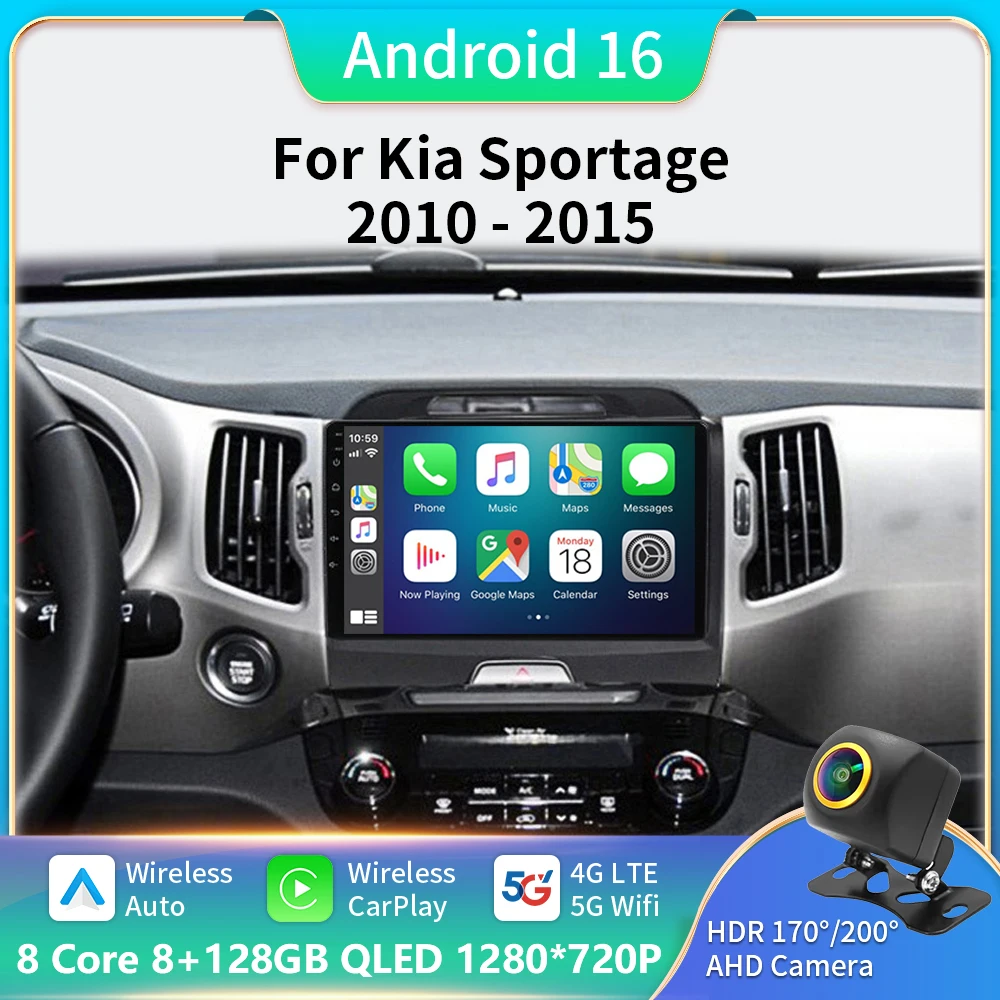 

For Kia Sportage 3 SL 2010 - 2016 Android 16 Carplay Auto 5G+WIFI GPS Car Radio Navigation Multimedia Video Player Stereo BT