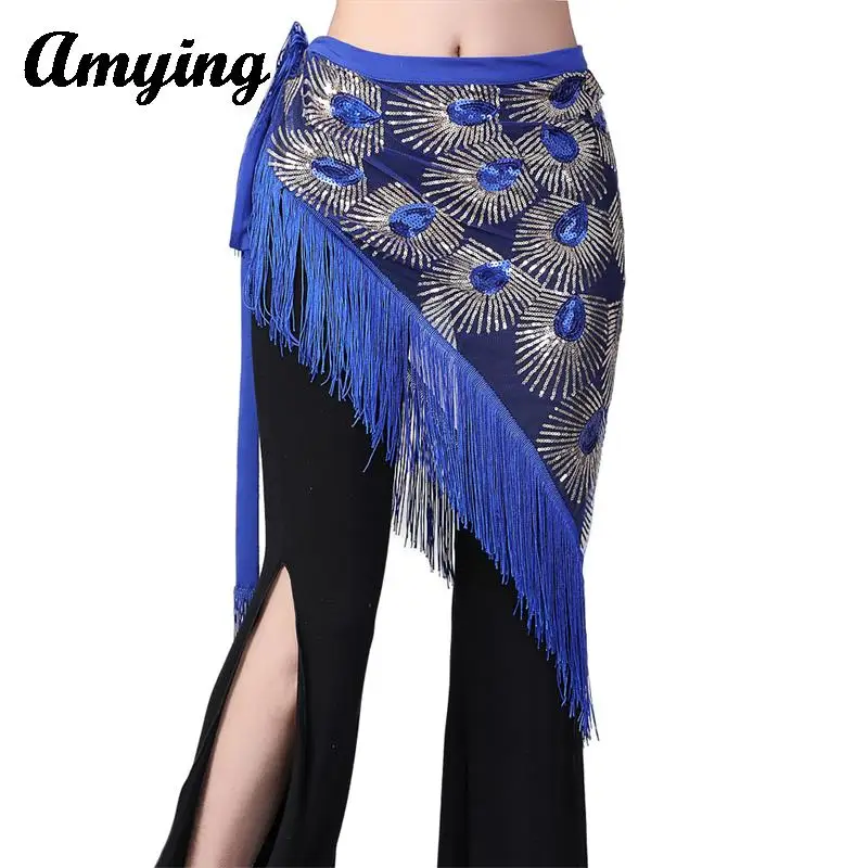 Women Belly Dance Tassel Scarf Sequin Waist Chain Stage Performance Triangle Scarf Dance Practice Tassel Lacing waist scarf