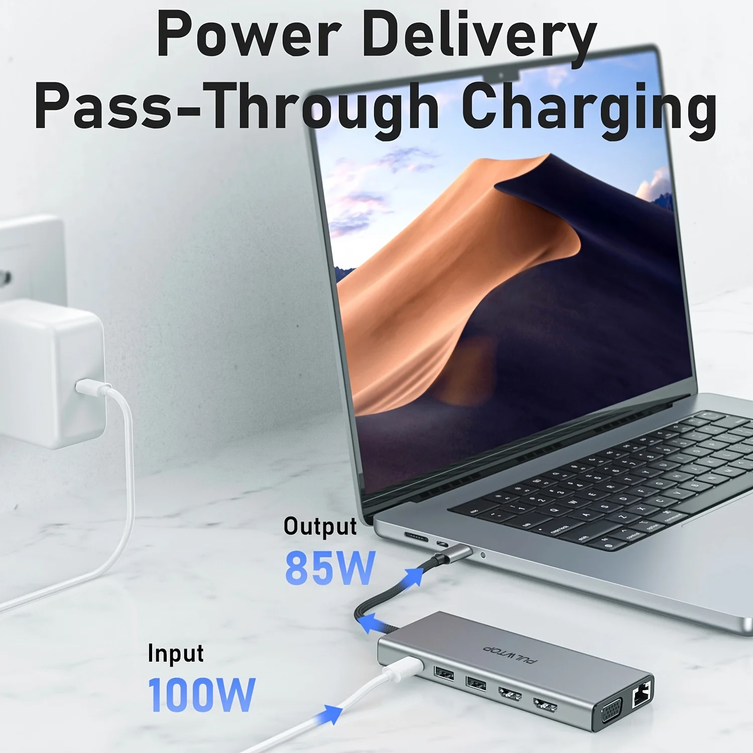 PULWTOP 14 in 1 Laptop Docking Station, Hub USB-C Multiport Adapter Dongle dengan Dual HDMI, VGA, PD, Ethernet, SD/TF, Port USB C, Audio