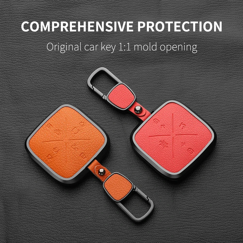 

Metal and Leather 4 Button Car Key Case Cover For Zeekr X 001 009 2022 2023 Car Key Case Protect Fob