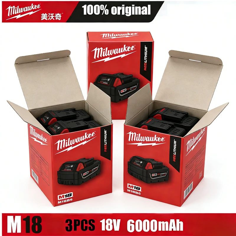 

18V 6.0Ah M18 Lithium Battery For Milwaukee M18 Series Tools 48-11-1860 48-11-1850 48-11-1840 + M18B6 Charger