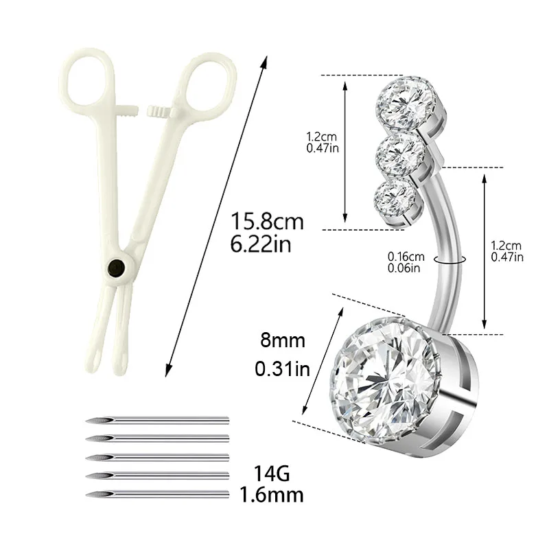 Professional Disposable Body Piercing Kit - Stainless Steel Navel Rings & Belly Bars, Complete Sterile Tool Set for Beginners\