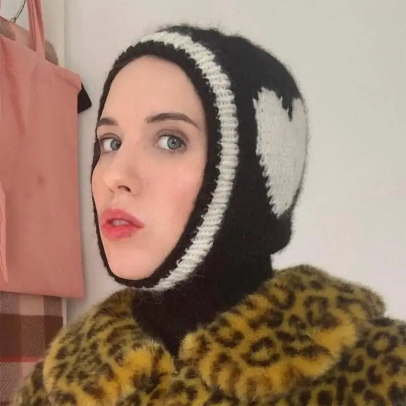 ハロウィン用ニットハート目出し帽 目出し帽スタイル ニットフード付き目出し帽 49MB