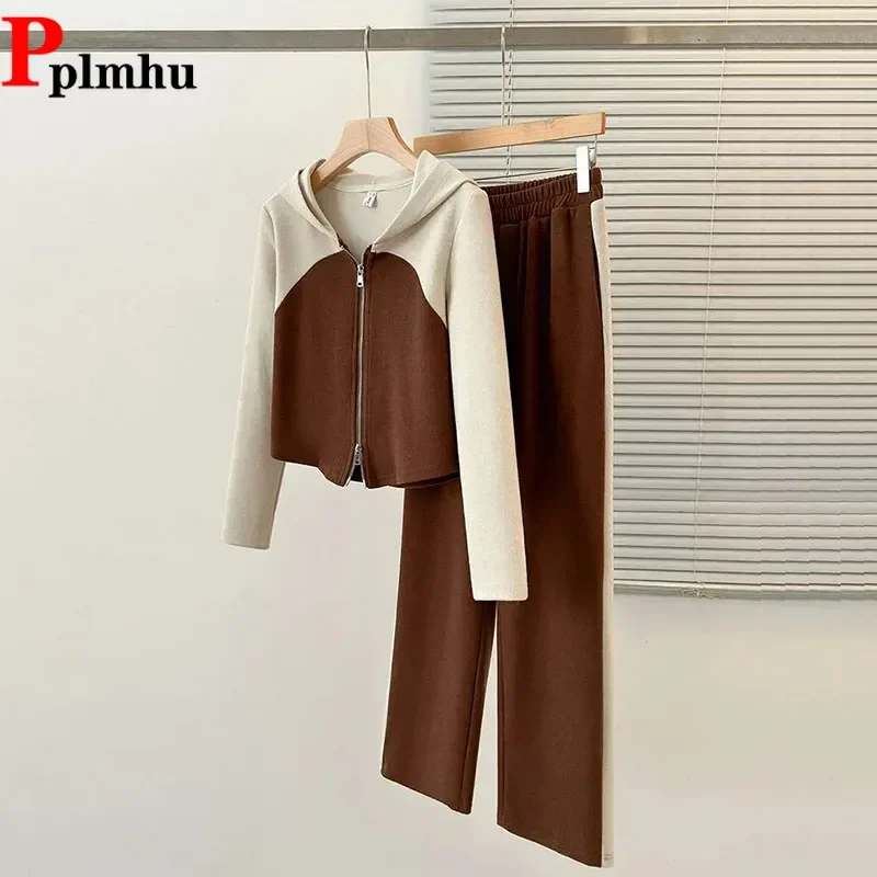 

Женский спортивный костюм, комплекты из 2 предметов, одежда для дома, свободные спортивные костюмы, толстовки с капюшоном, наряды с высокой талией, широкие брюки, ансамбль