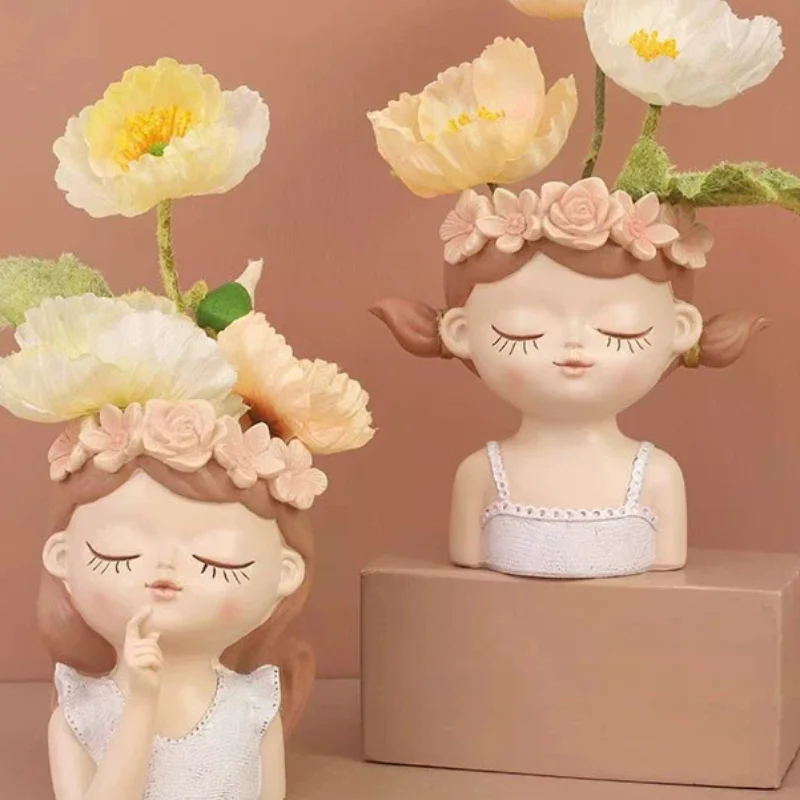 1/4PCS Cute Fairy Flower Pot Resin Figure Planter Flower Pot For Plant Resin Ornament For Desktop Home Office Decor