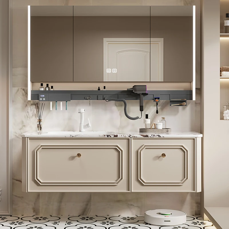 

Bathroom Cabinet Combination Solid Wood French Cream Style Slate Basin Bathroom Wash Table