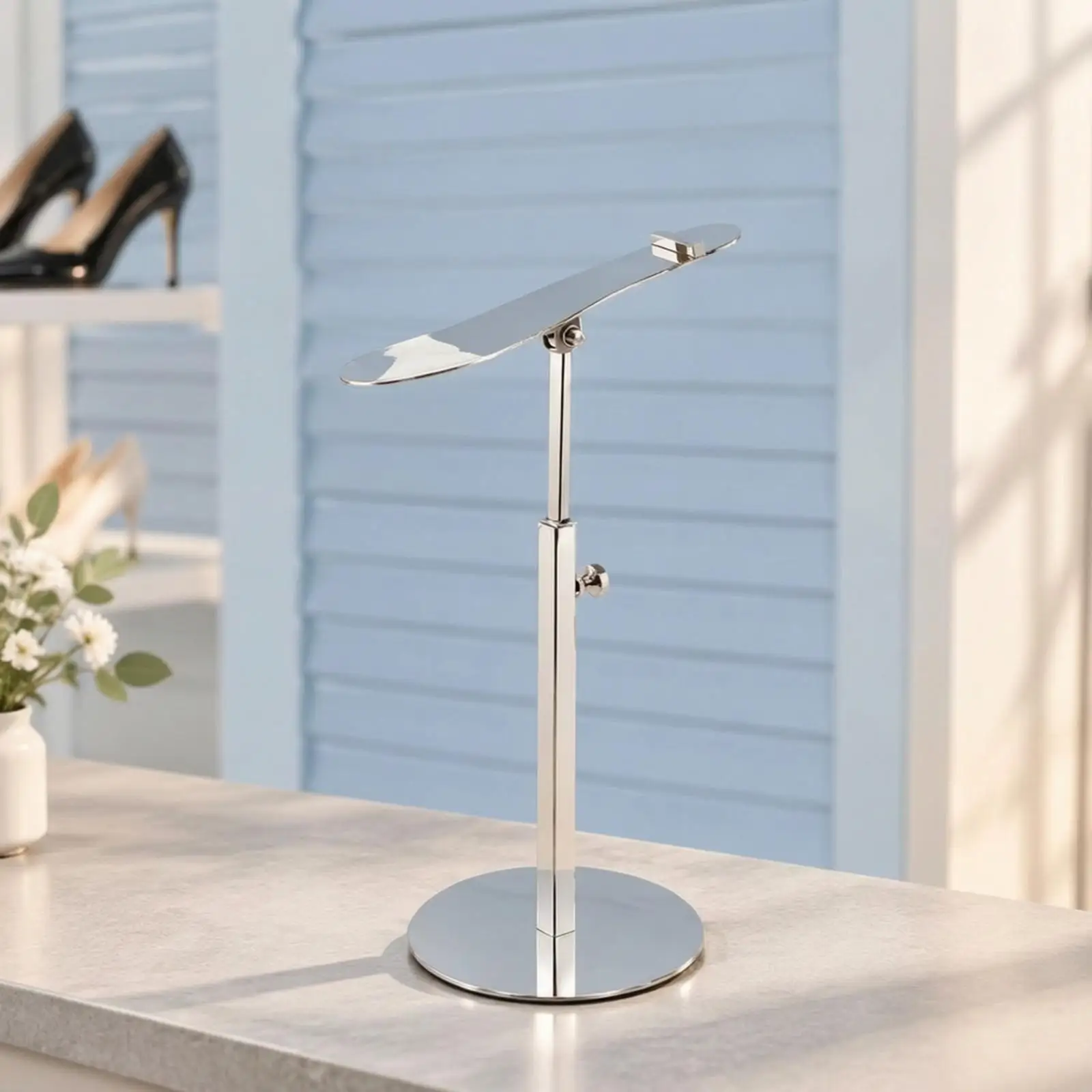 Stainless Steel Shoe Display Rack Adjustable Height Footwear Showcase Stand for Retail Counter Home Organization