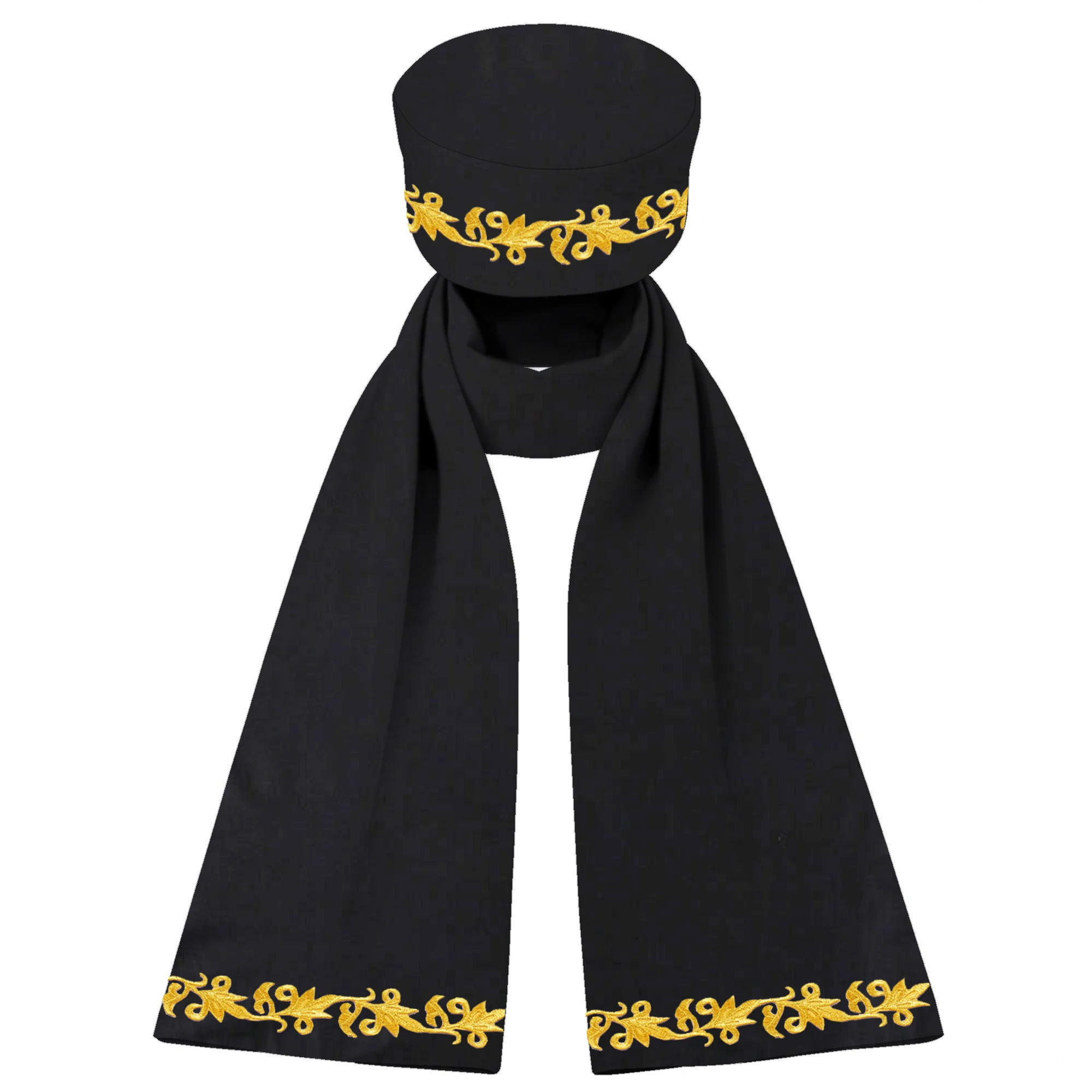 Elegant Hat and Scarf Set Solid Color Hat with Gold Floral Embroidery Long Shawl Wrap Scarf for Unisex  Accessory for Daily 1131