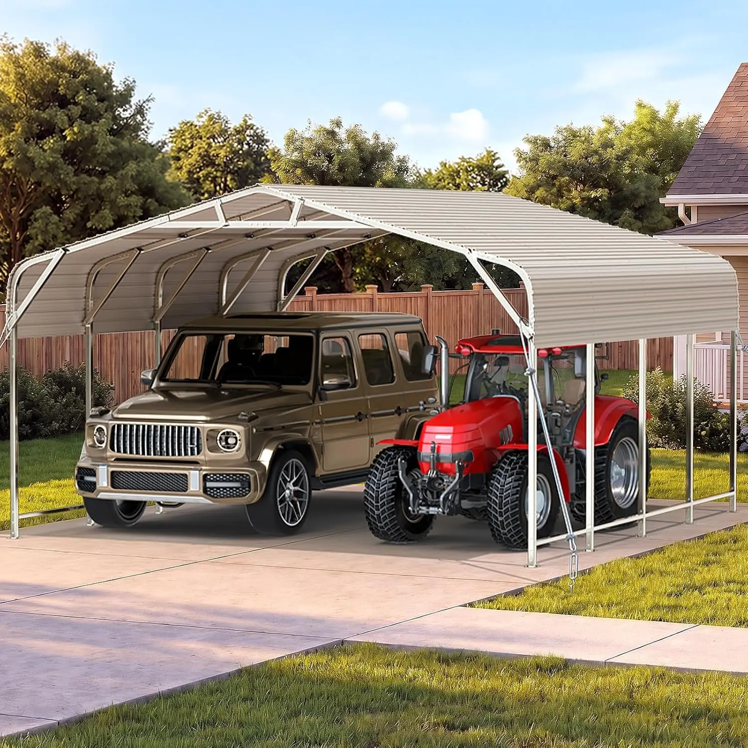 20x20 FT Heavy-Duty 2-Car Metal Carport, 30 PSF Snow Load Storm-Ready Garage, 19-Gauge Steel RV/Boat Shelter with, Custom