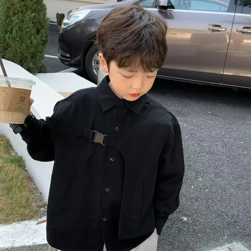 Boys Baby's Kids Blouse Jacket Outwear 2025 Black Spring Autumn Shirts Cotton Gift Plus Size Children's Clothing