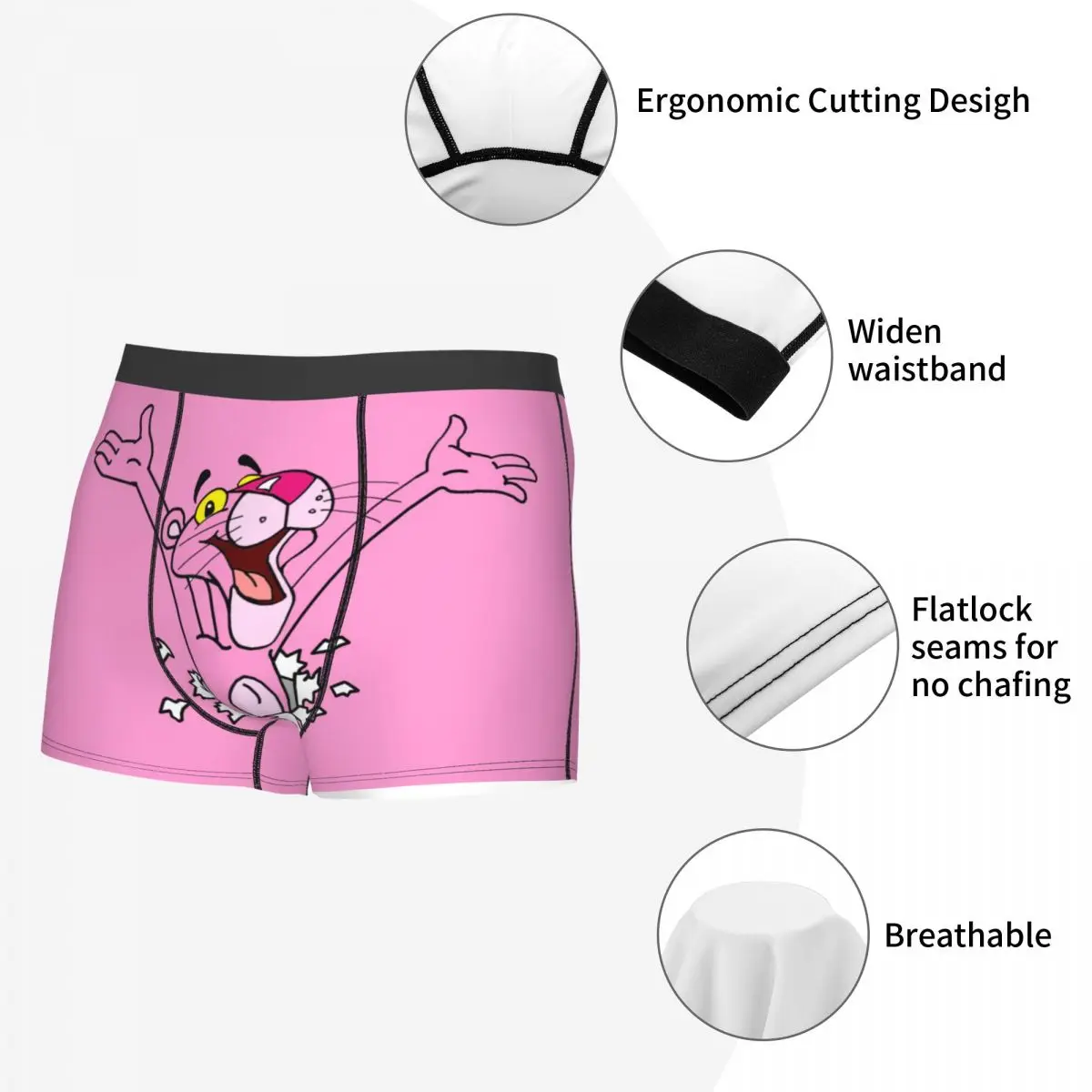 Custom Male Fashion Cute Panthers Cartoon Underwear Boxer Briefs Stretch Shorts Panties Underpants