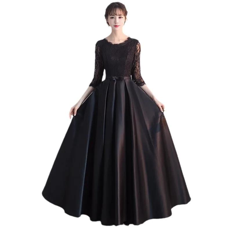 Elegante vestido de noite de renda 2025 nova moda preto festa gravata vestido temperamento socialite coro desempenho vestido para mulher