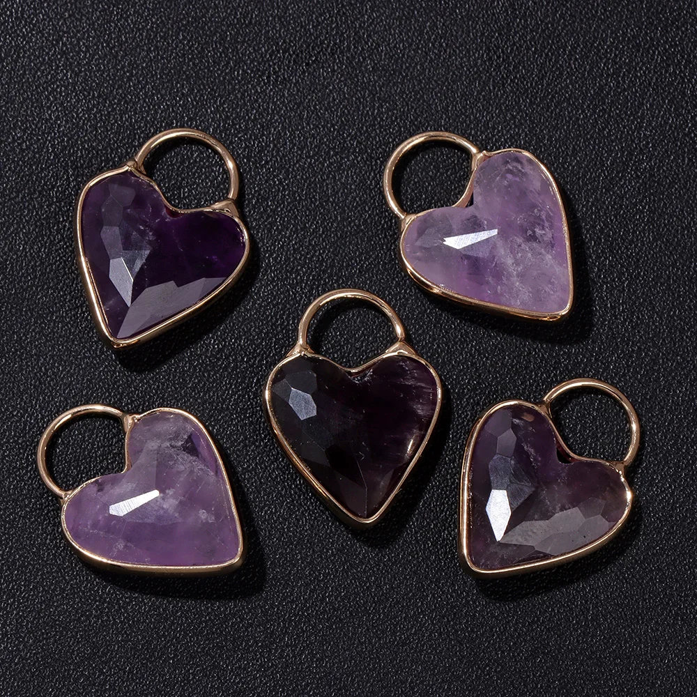 18X25mm Heart-shaped Quartz Stone Pendant Natural Amethysts Aventurine Labradorite Love Charms For Women Necklace Earrings DIY