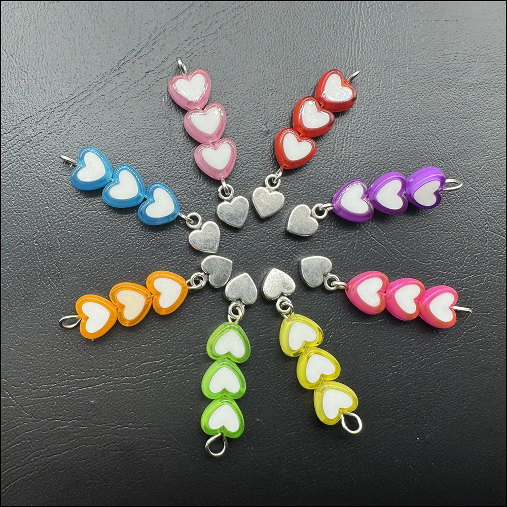 16Pcs Silver Plated Tiny Heart Drop Mixed Acrylic Heart Charms Pendants 8x37mm