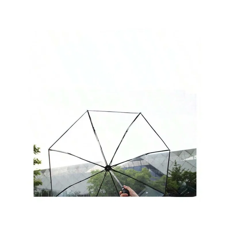 Fully automatic transparent folding umbrella trifold self-opening umbrella small fresh plastic umbrella thickened