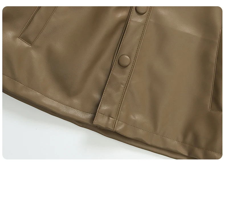 Toddler Girls' Leather Jacket, Elegant Ruffle Collar, Button - Up Coat for 2-9 Years Kids, 2025 Autumn And Winter Girls Outwear