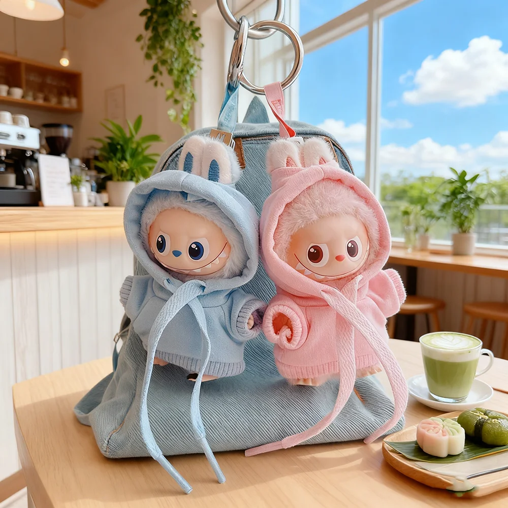 [Sem boneca] roupas para 10cm mini labubu 4a geração 4.0 conjunto de boneca preto e branco moletom com capuz acessórios de roupa