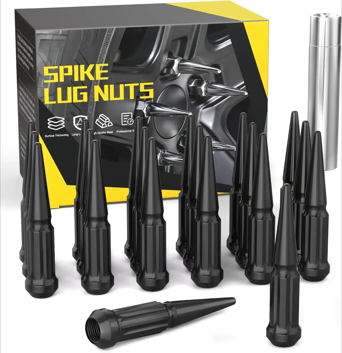 MIKKUPPA 20pcs 1/2-20 Wheel Spike Lug Nuts, Black Spike Lug Nuts Solid 4.4