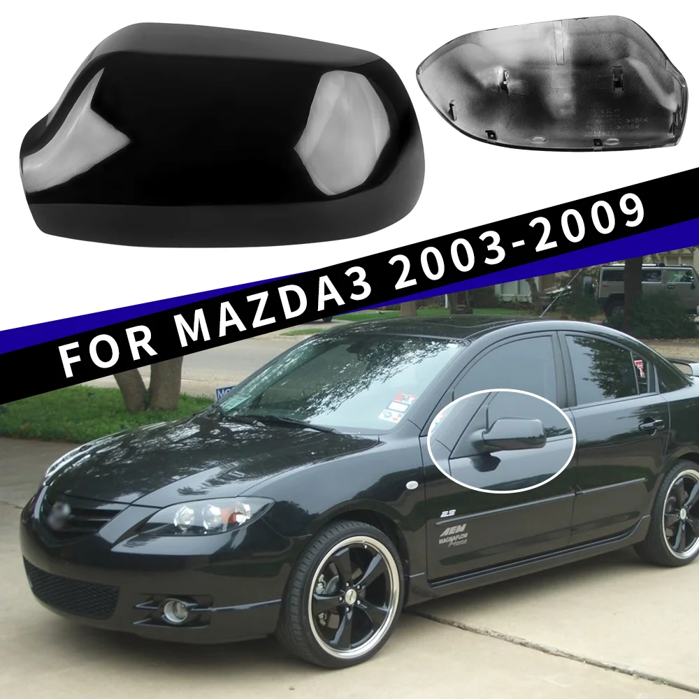 Gloss Black & Gloss White Left Driver & Right Passenger Rearview Mirror Cover Outer Shell Replacement For Mazda 3 BK 2003-2009