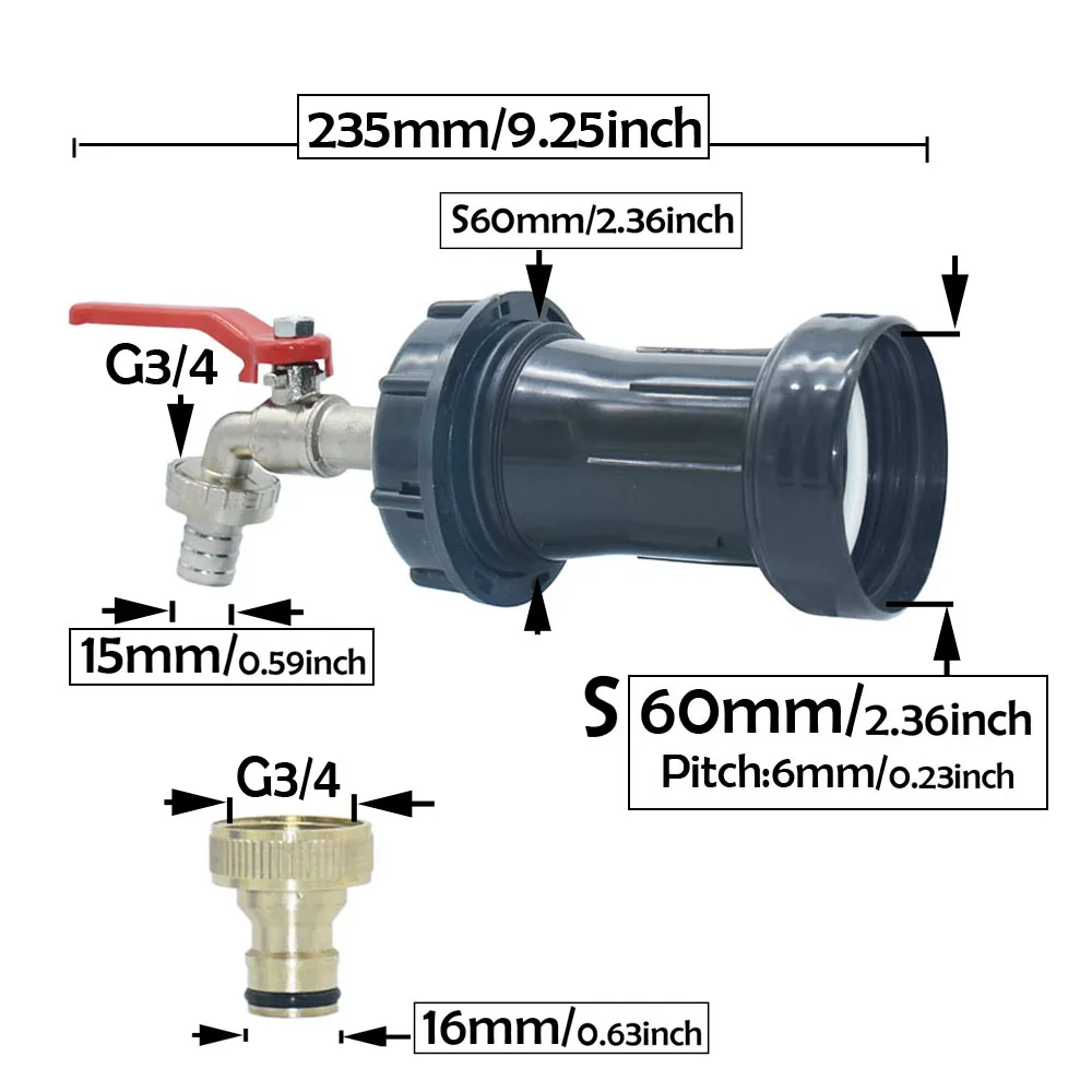 1000L IBC Water Tank Tap Adapter 16mm Nipple 15mm Hose Connector Water outlet Outdoors Garden Watering Tank Fitting