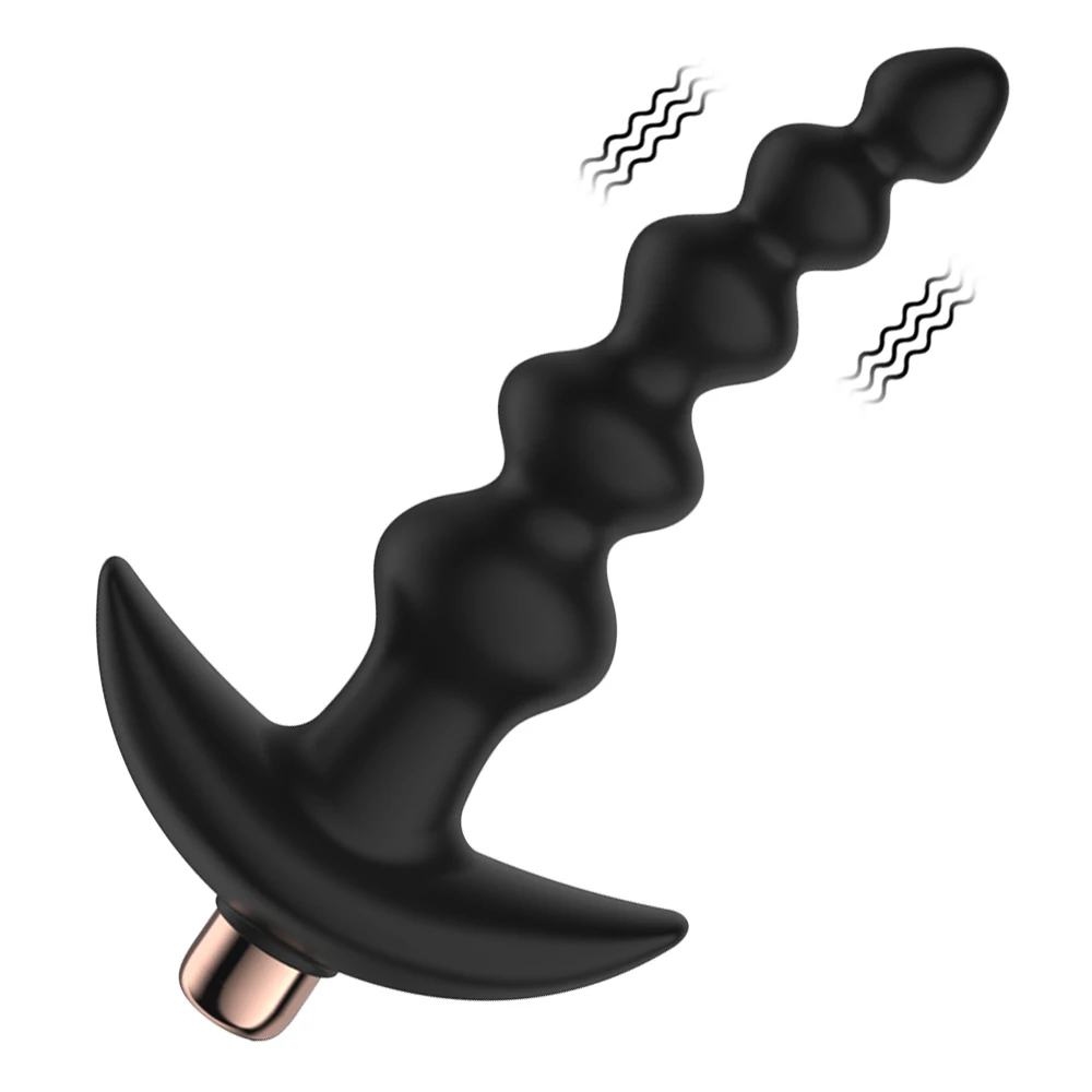 Vibrating Anal Plug with Beads Adult Sex Toys for Women Silicone G Spot Stimulation Anal Butt Plug Vibrator Prostate Massager - view 2