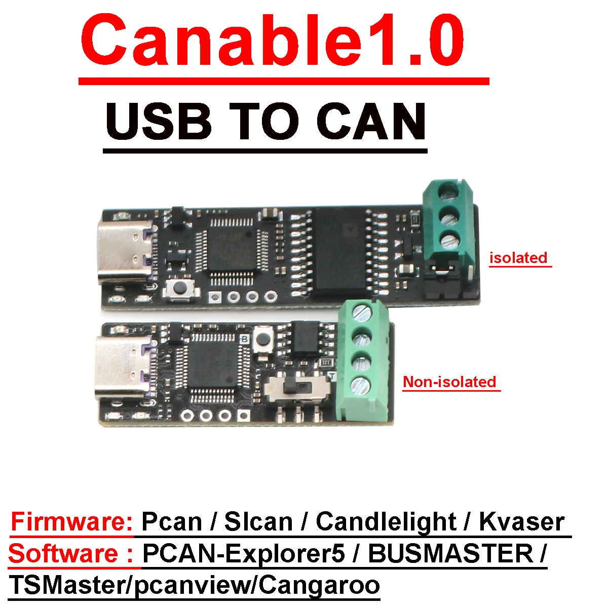 TYPEC USB do CAN CANable USBCAN Analyzer Adapter python-CAN Communication Software Control Pcanview Cangaroo Firmware Pcan Slcan
