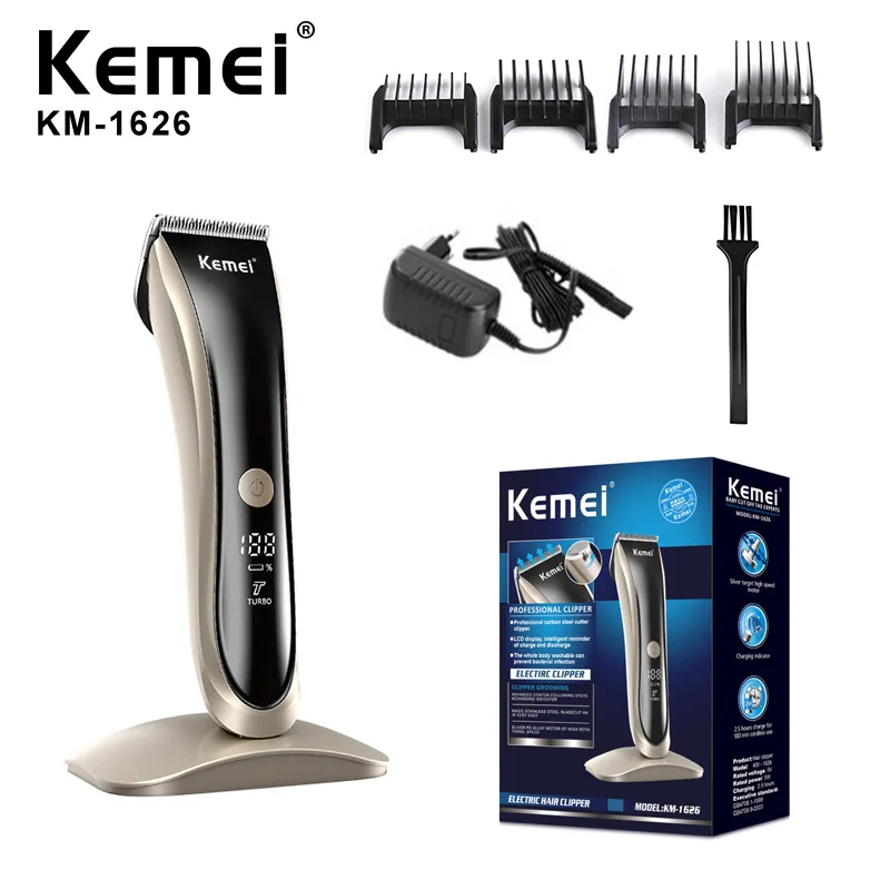 

Kemei KM-1626 Профессиональная электрическая машинка для стрижки волос с зарядной док-станцией — мужской триммер для волос, гравировальные ножницы и триммер для укладки