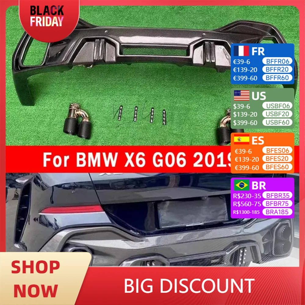 For BMW X6 G06 2019+ Carbon Fiber Car Rear Bumper Diffuser Rear Splitters Spoiler Back lip shunt L Style Upgrade body kit