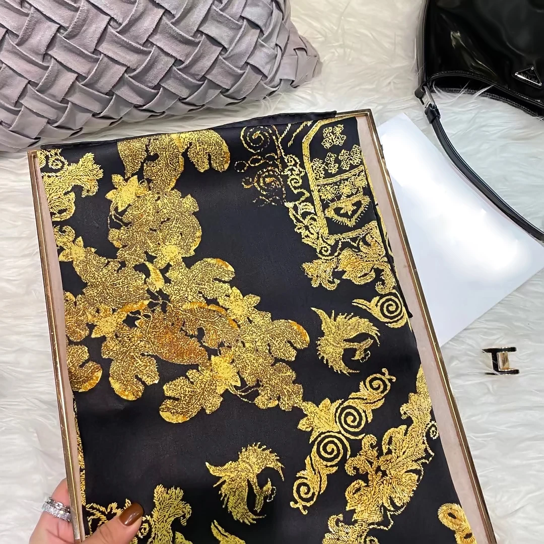 BYSIFA| Spring Black Gold 100% Natural Silk Scarf Hijab Women Fashion Brand Large Square Scarves Shawls Autumn Winter Scarves