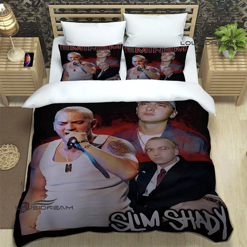 Imagem -03 - Eminem Hip -hop Singer Print Bedding Sets Requintado Cama Suprimentos Conjunto Capa de Edredão Conjunto Cama Luxo Presente de Aniversário