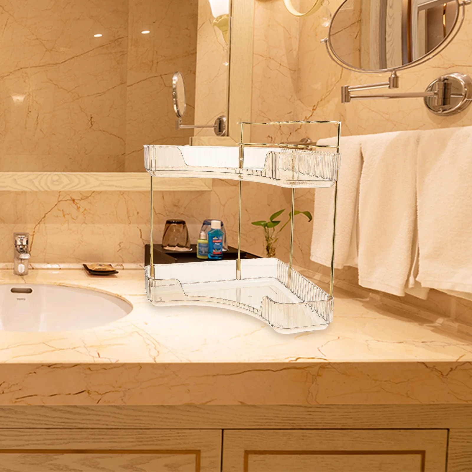 

2-Tier Bathroom Countertop Organizer Strong Load-Bearing Capacity Simple Style Cosmetics Toiletry Storage Rack