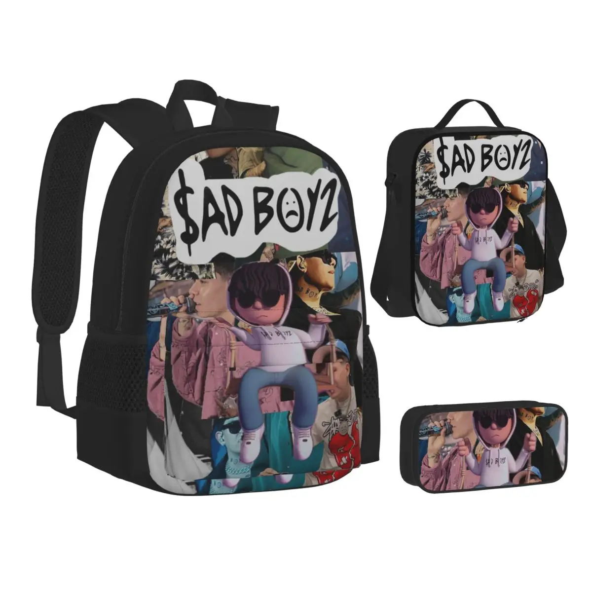 Junior H Merch Sad Boyz Backpacks Students Bookbag School Bags Children Rucksack Lunch Bag Pen Bag Three-Piece Set