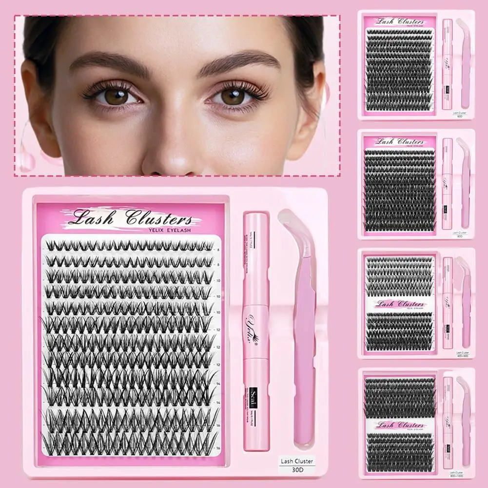 DIY Clusters False Eyelashes Extension Kit Large Capacity Mixed Tray Volume With Glue Eyelash Clusters Kit Fluffy Individual