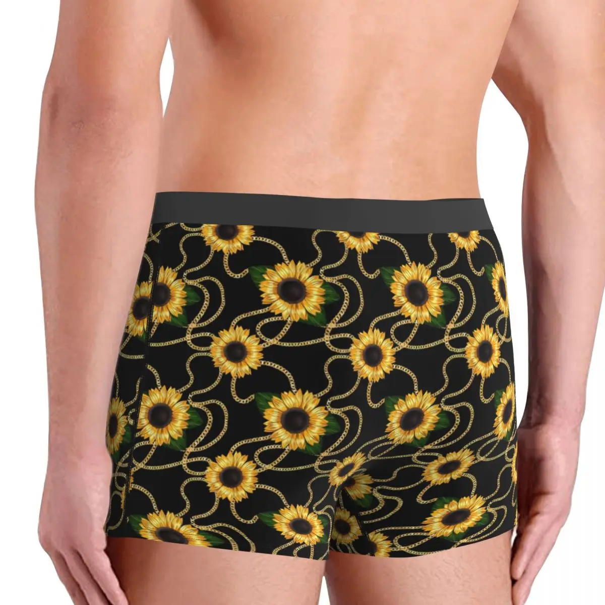 Ropa interior elegante de girasol, diseño de estampado de cadena dorada, calzoncillos de hombre de alta calidad, calzoncillos Boxer divertidos, regalo