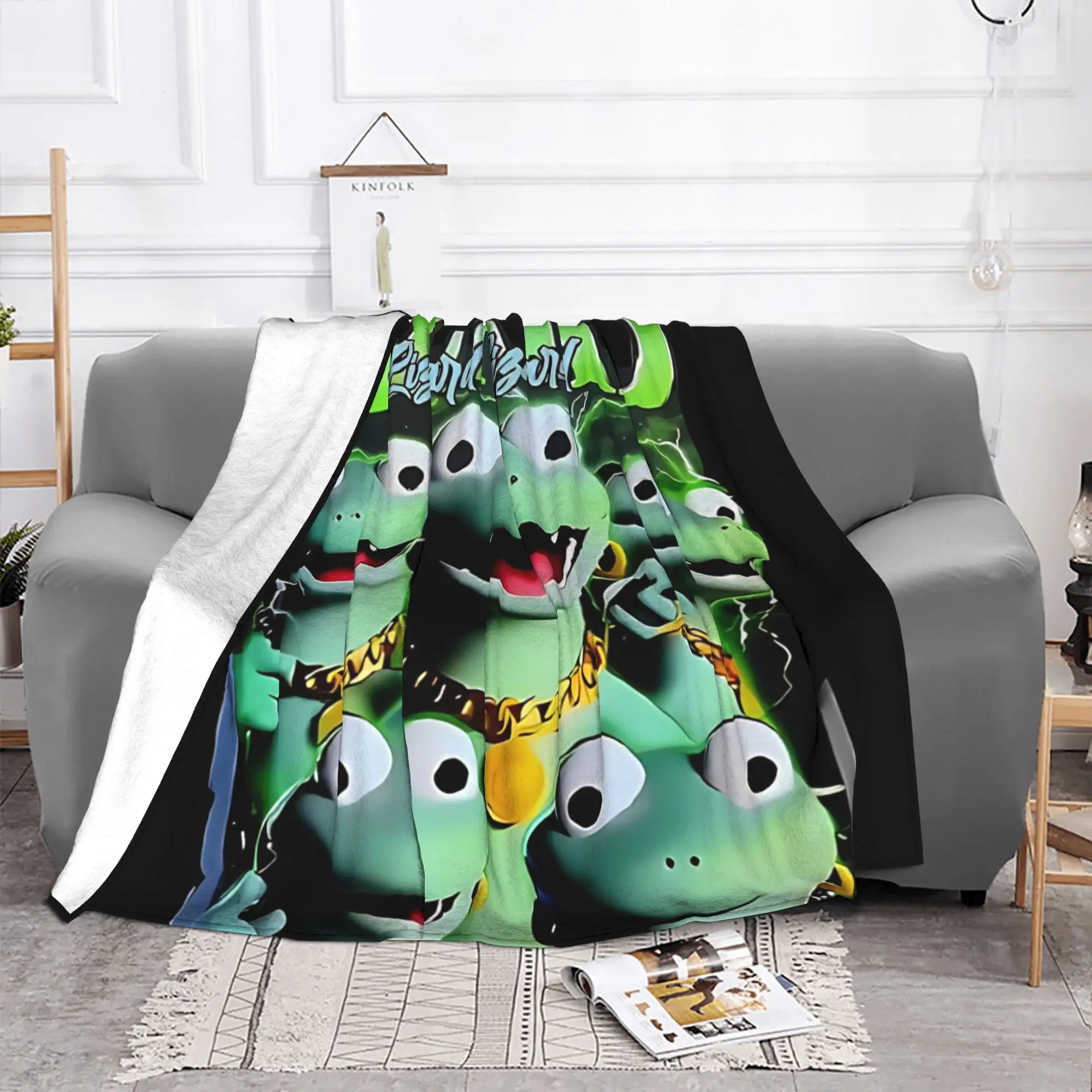 1PC Home Cute Room Decor Emote lizard meme Merch Gifts Blanket Throw Blanket Lizard Novelty Warm Blanket All Season