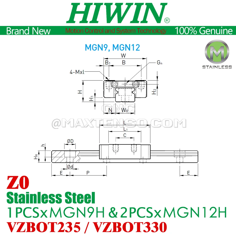 HIWIN VZBOT 235 VZBOT 330 Linear Rail HIWIN MGN12H MGN9H 300MM 400MM Vz235 Vz330 Y X Linear Rail VzBot 3D Printer Z0 Stainless