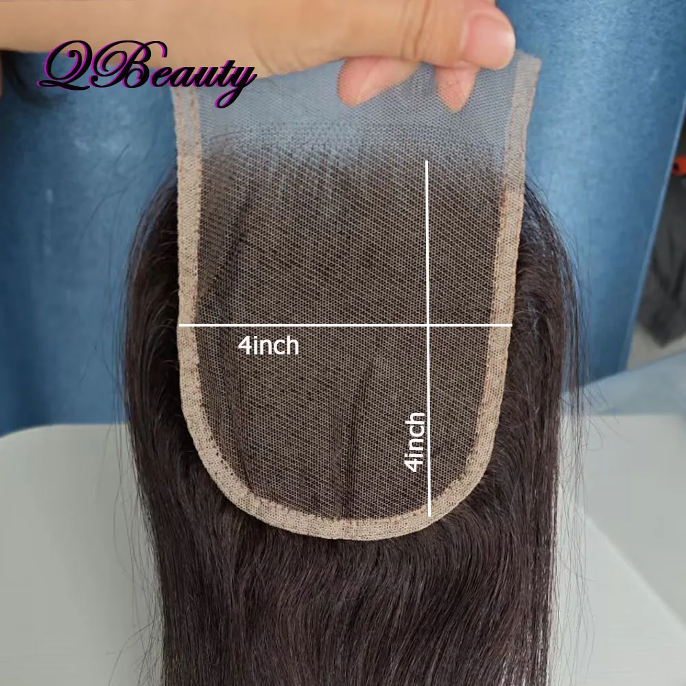 Black Human Hair 4x4 Lace Closure Pre-plucked Transparent Lace Free Part 22 inch Straight Soft Indian Hair QBeauty
